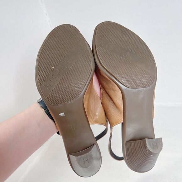 Hispanitas Tan Leather Strappy Slingback Heels Flower Detail Women's Size 8 US - Picture 3 of 8